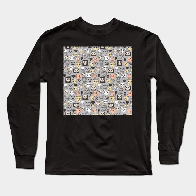 Skulls on Grey Long Sleeve T-Shirt by CajaDesign